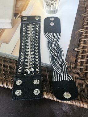 Black Studded & Braided Men's Leather Cuff Bracelets